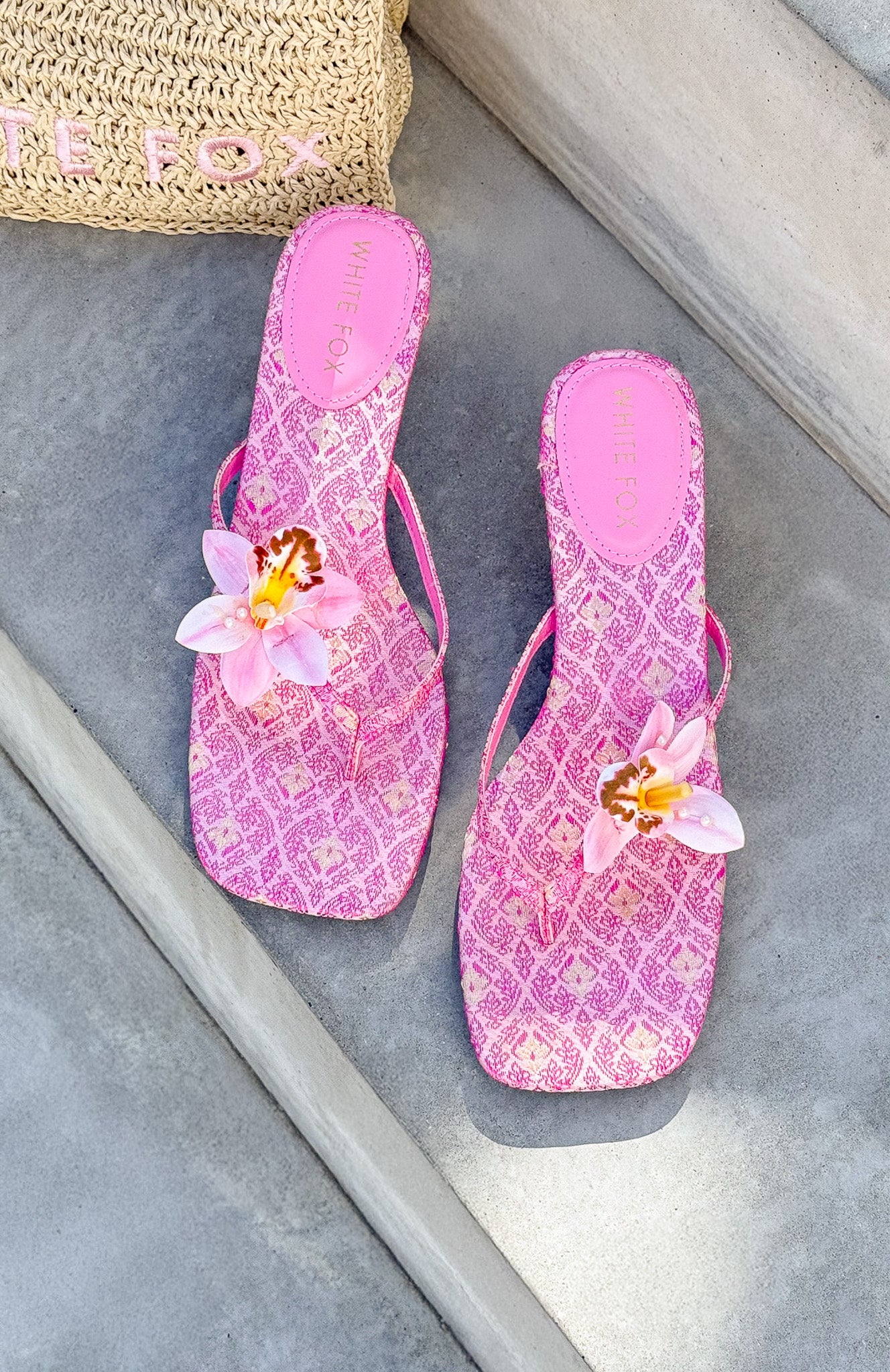 Rhea Orchid Thong Mules Pink | White Fox Boutique US
