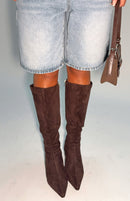 Rosalina Knee High Boots Chocolate Faux Suede