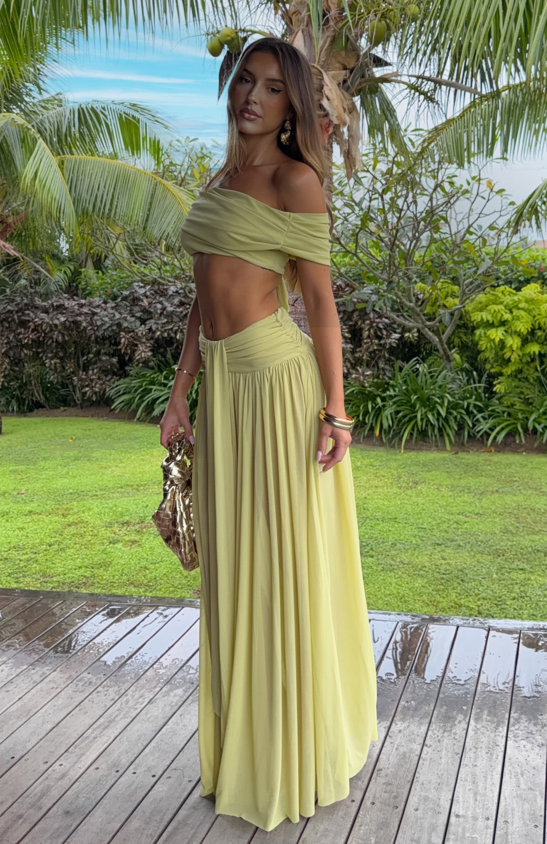 Amore Ease Maxi Skirt Pistachio Mist | White Fox Boutique US