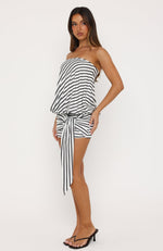 Runaway Love Strapless Mini Dress Chocolate/Cream Stripe | White