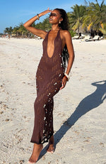 Sculpted Soul Beaded Knit Maxi Dress Chocolate | White Fox Boutique US