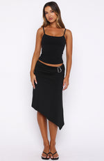 Sending My Love Asymmetric Midi Skirt Black | White Fox Boutique US