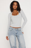 Serenade Her Ribbed Long Sleeve Top Light Grey Marle