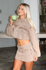 Something To Prove Cropped Denim Jacket Tan Wash