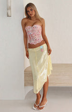 Stay For A While Sequin Midi Skirt Lemon Sorbet