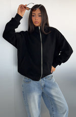 Such A Dream Oversized Zip Front Funnel Neck Jacket Black | White