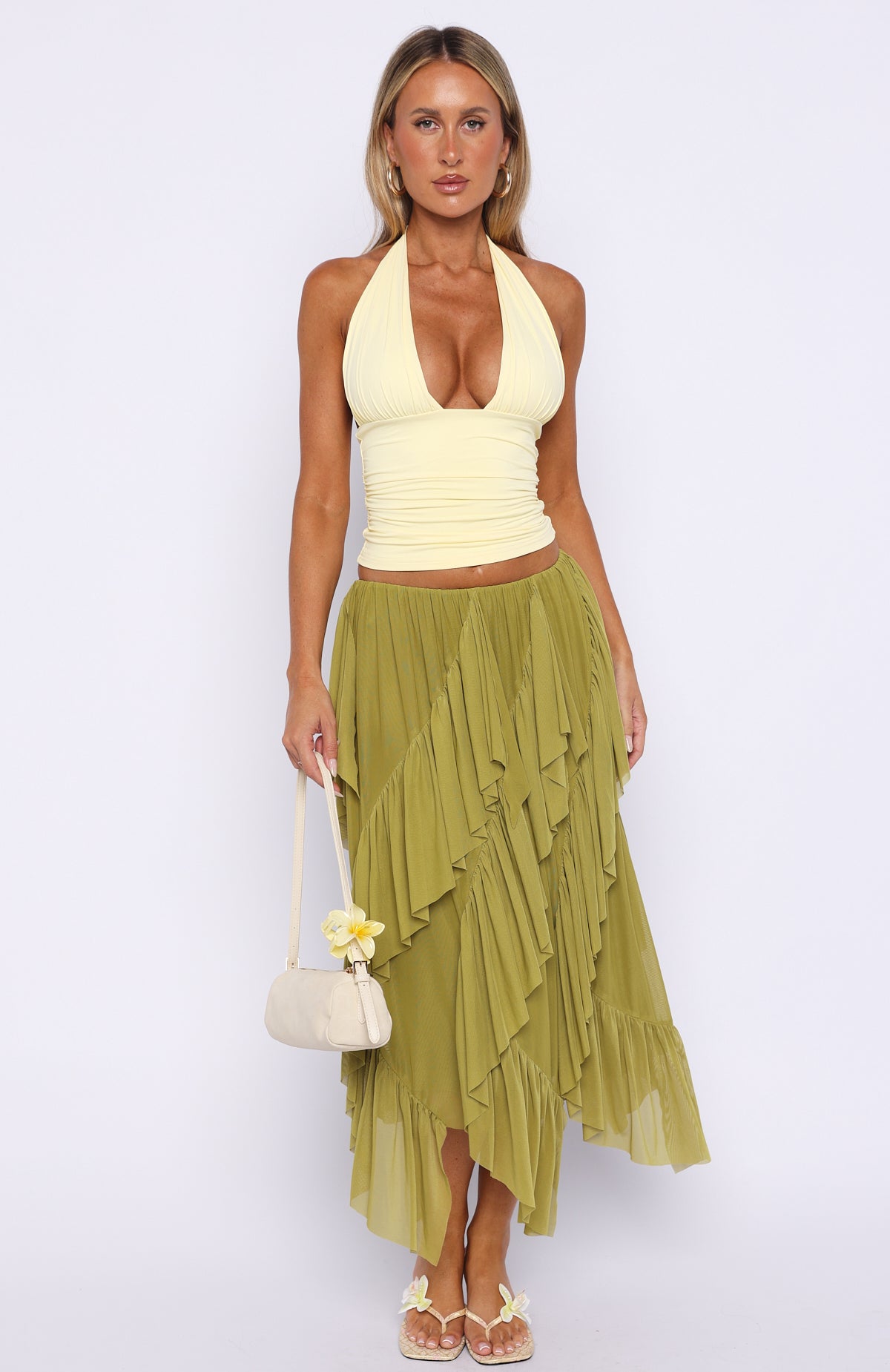 Sunset Strolls Midi Skirt Matcha | White Fox Boutique US