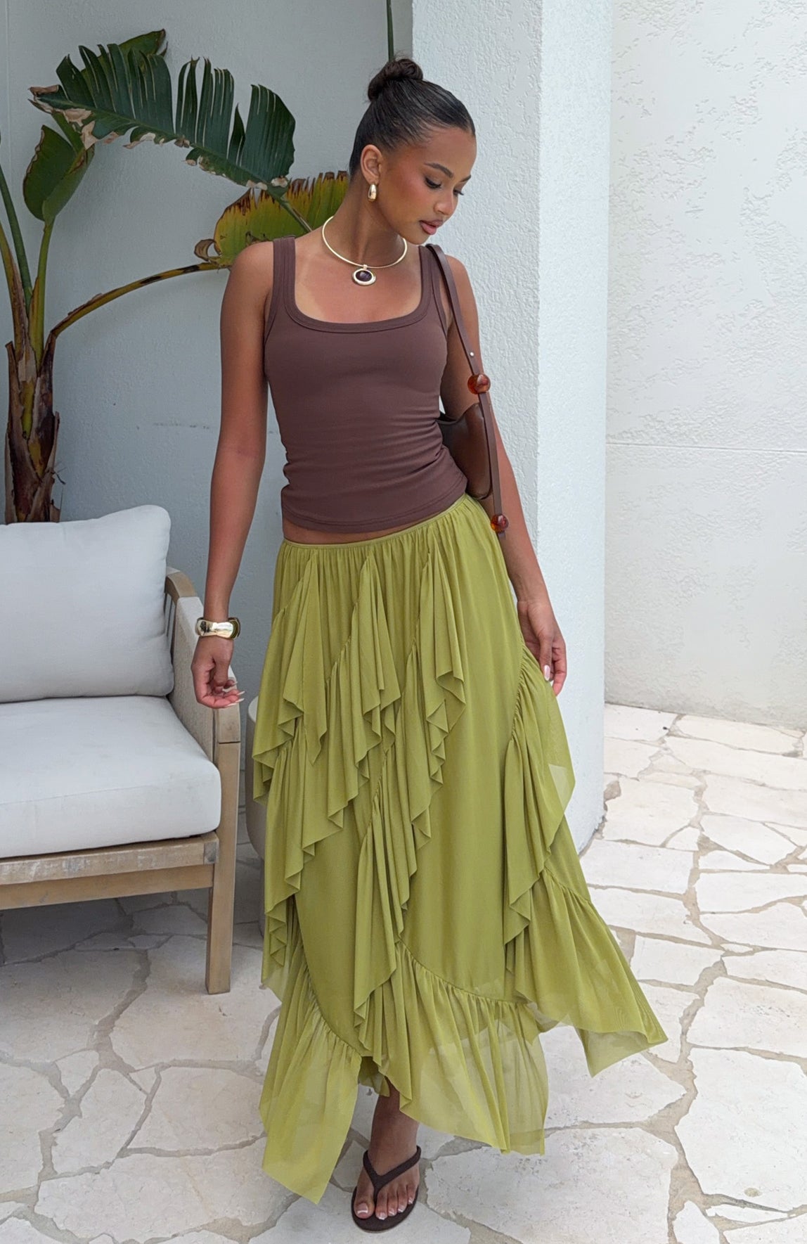 Sunset Strolls Midi Skirt Matcha | White Fox Boutique US