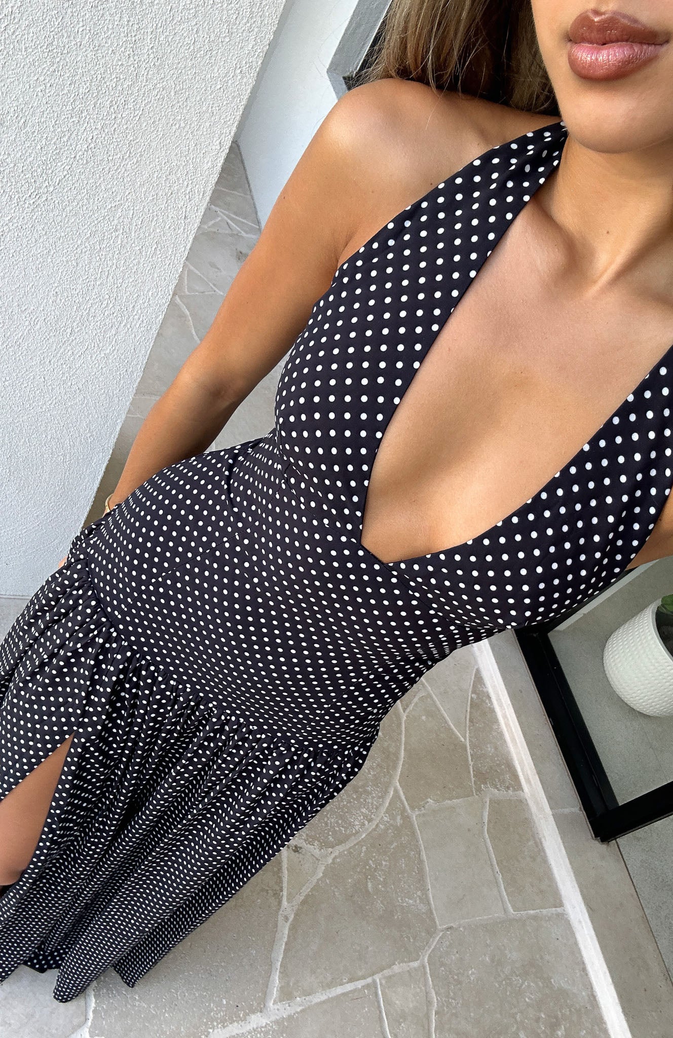 Sweet Temptation Halter Maxi Dress Black/ White Polka Dot Sweet Temptation Halter Maxi Dress Black/ White Polka Dot