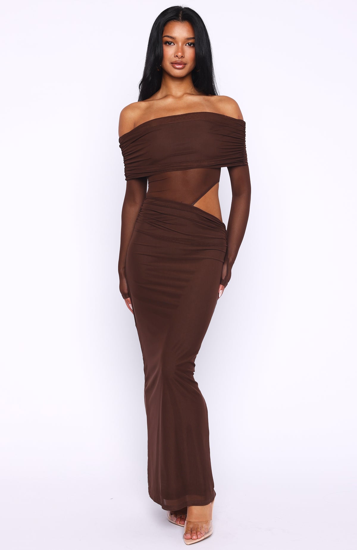 Take Another Look Long Sleeve Maxi Dress Chocolate | White Fox