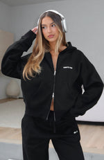 Test Drive Boxy Zip Front Hoodie Black | White Fox Boutique US