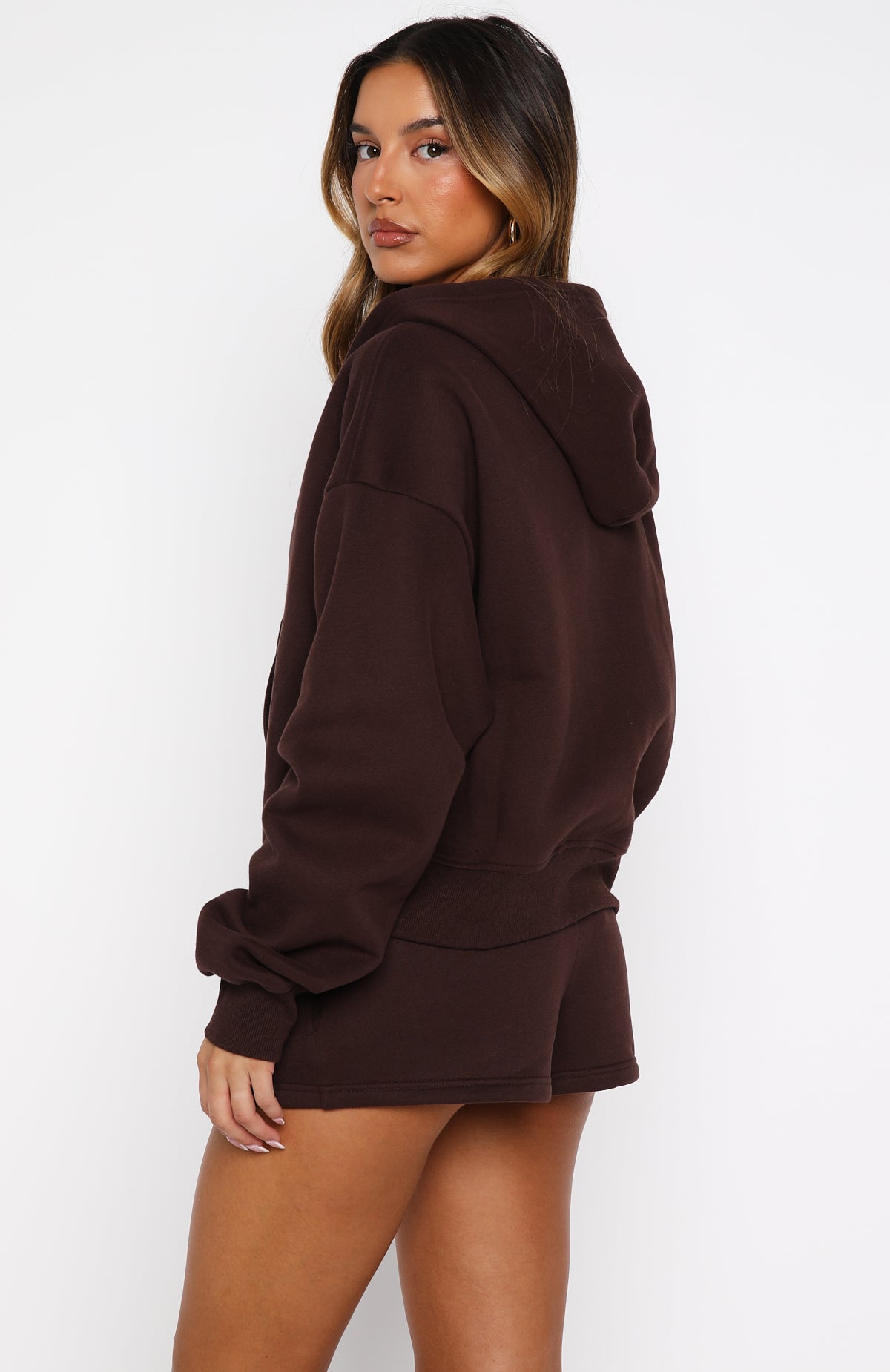 Test Drive Boxy Zip Front Hoodie Chocolate | White Fox Boutique US