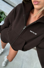 まき◡̈COGTHEBIGSMOKE|WIDE SWEAT HOODY Test Drive Boxy Zip Front Hoodie Chocolate | White Fox Boutique US