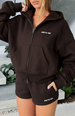 Test Drive Boxy Zip Front Hoodie Chocolate | White Fox Boutique US