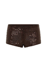 The Glitterati Beaded Mini Shorts Chocolate