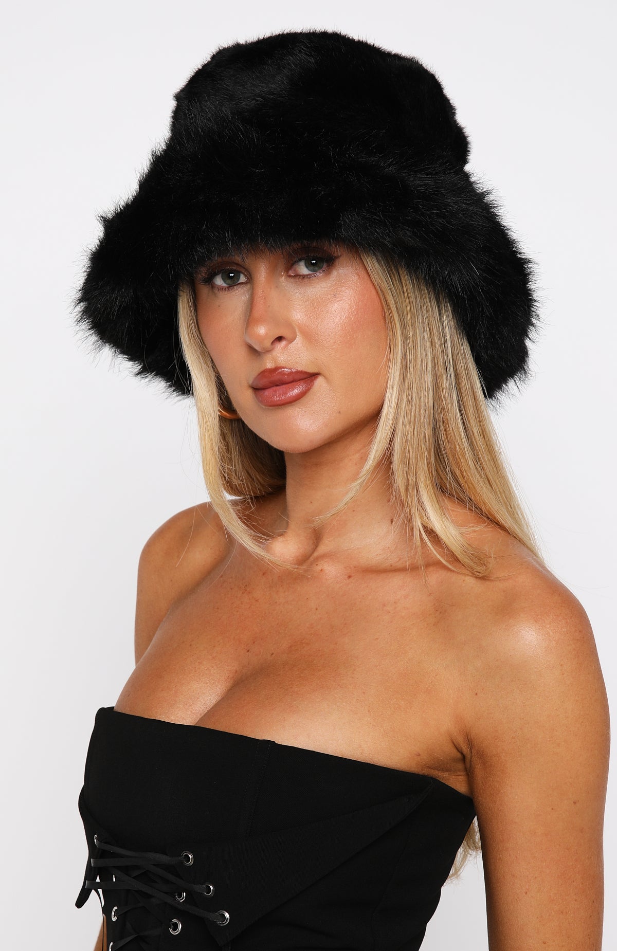 black dress white fur Trixie Faux Fur Hat Black