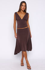 Tropic Drift Midi Skirt Chocolate | White Fox Boutique US