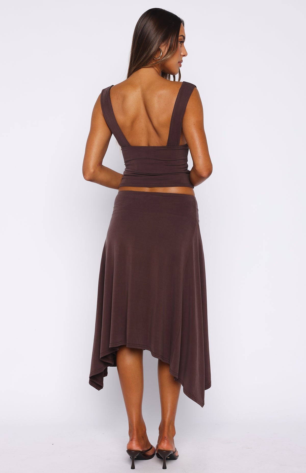 Tropic Drift Midi Skirt Chocolate | White Fox Boutique US