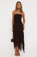 Venetian Dreams Strapless Midi Dress Chocolate