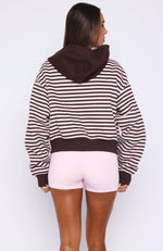 Verano Sixteen Maria Boxy Zip Front Hoodie Pink/Choc Stripe
