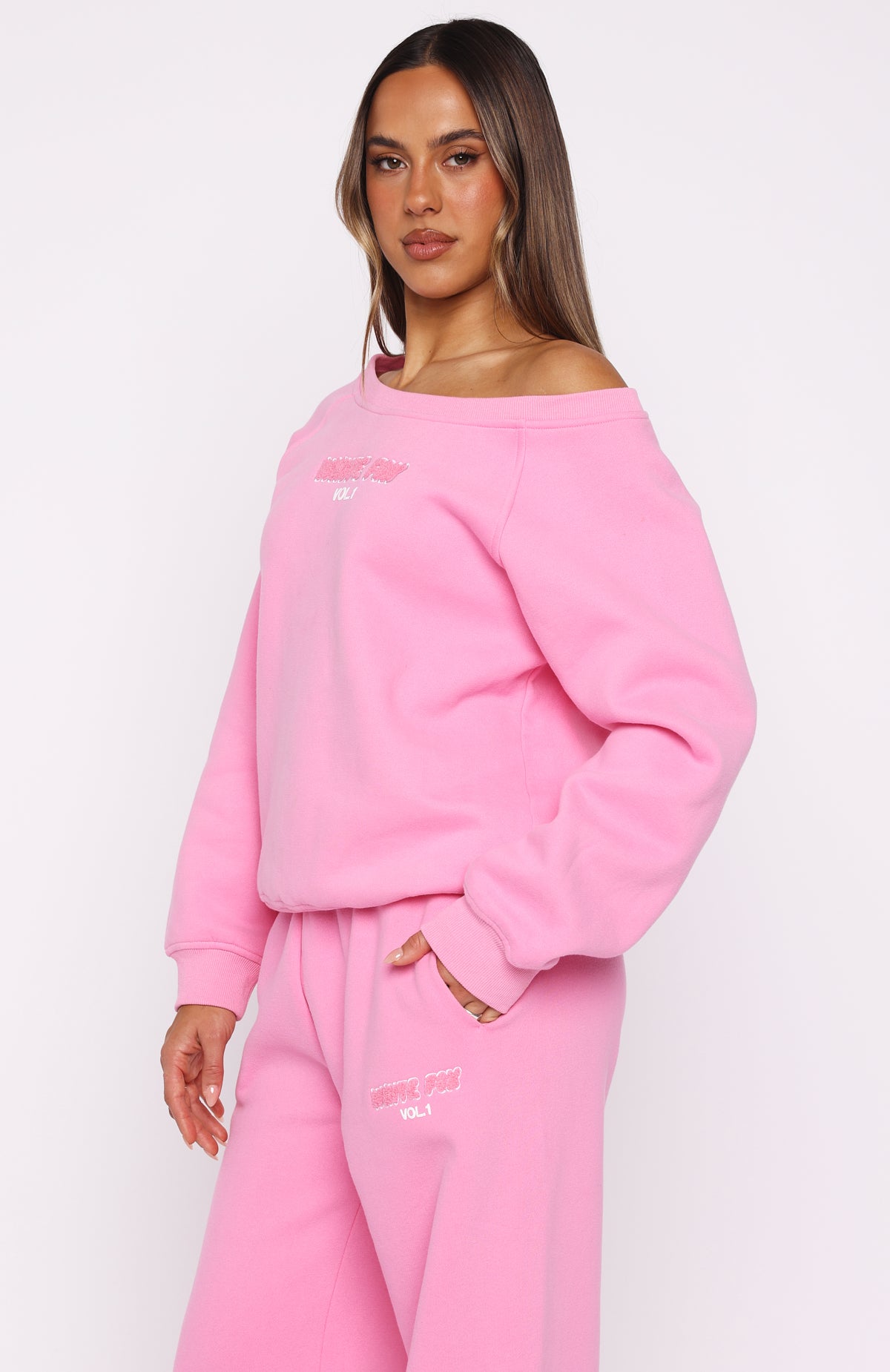 Vol. 1 Off Shoulder Sweater Bubblegum | White Fox Boutique US