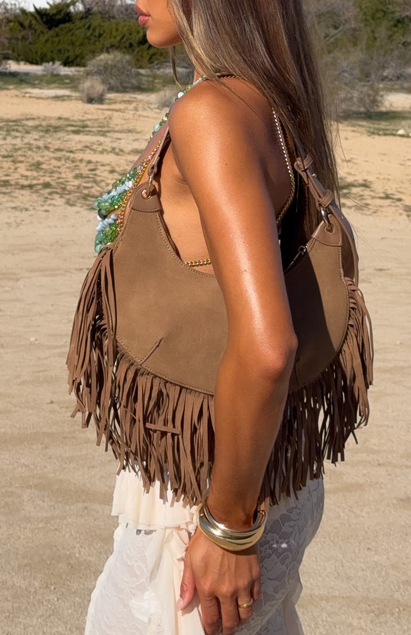 Wells Shoulder Bag Taupe Faux Suede | White Fox Boutique US