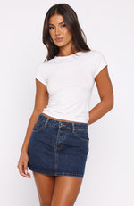 Won't Stop Searching Denim Mini Skirt Dark Blue | White Fox