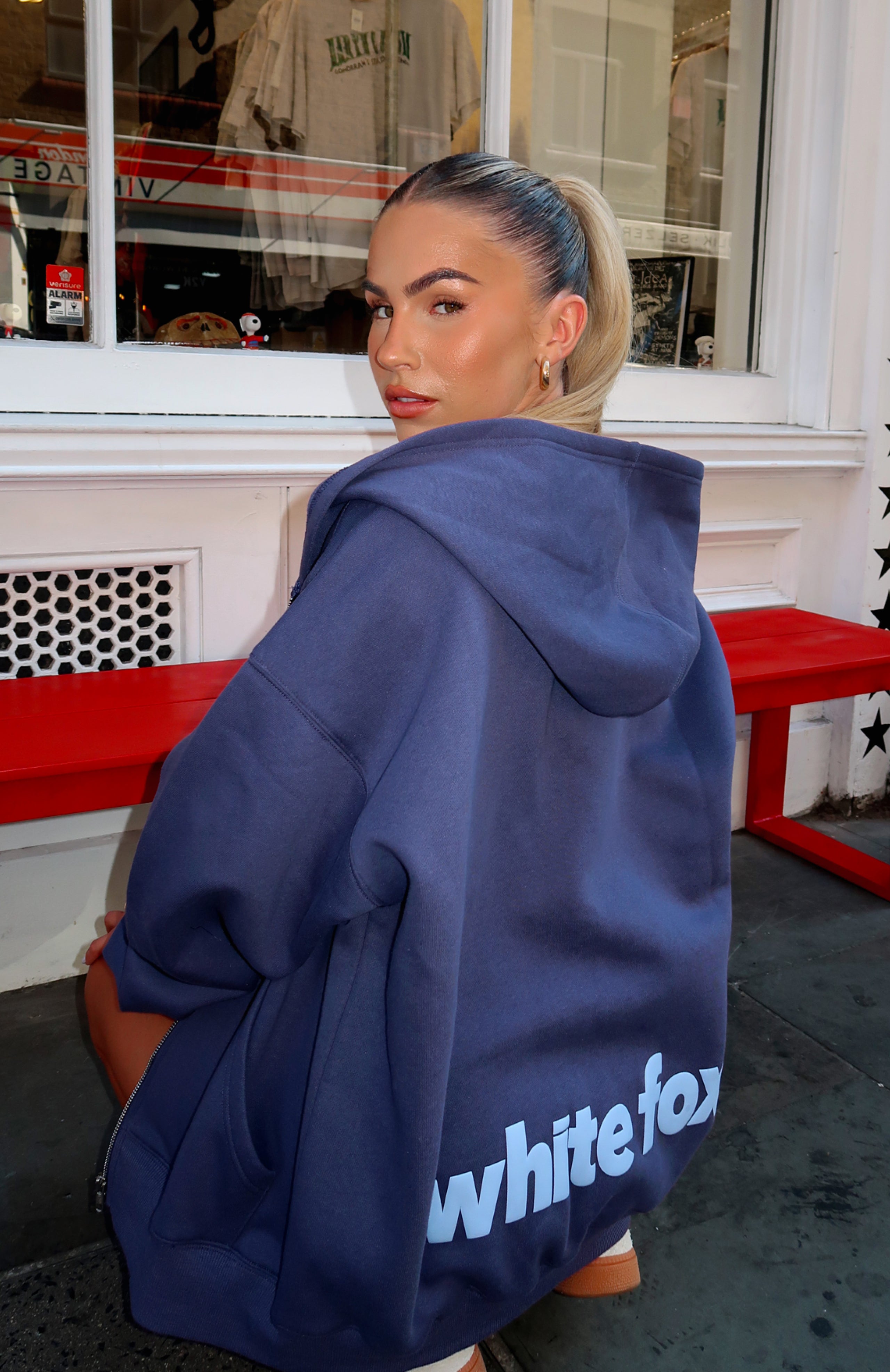 From The Archives Charli Zip Front Hoodie Navy | White Fox Boutique US