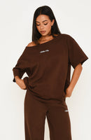 Wishing For It Off Shoulder Oversized Tee Chocolate