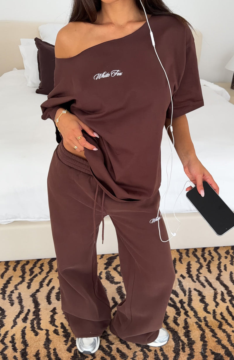 Wishing For It Off Shoulder Oversized Tee Chocolate
