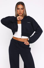 She's Effortless Cropped Hoodie Navy