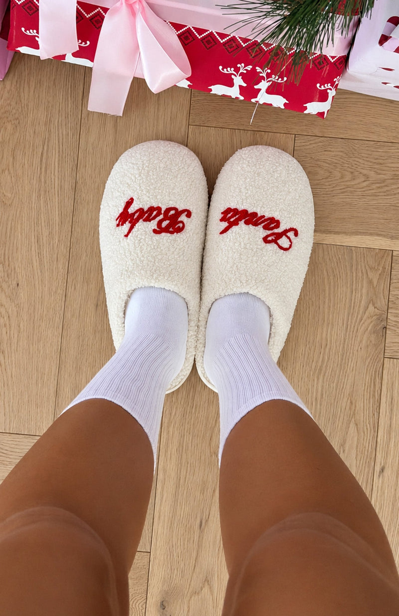 Santa Baby Slippers Off White/Red