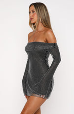 Back Track Long Sleeve Embellished Mini Dress Black