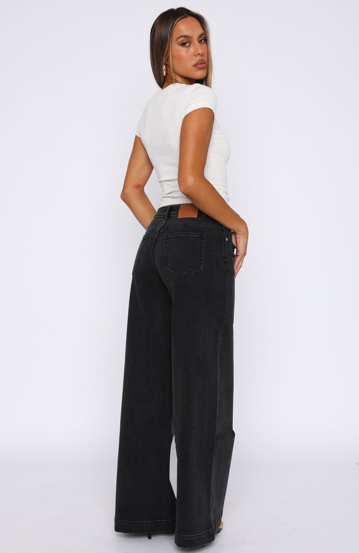 Elena Low Rise Wide Leg Jeans Black Acid | White Fox Boutique US