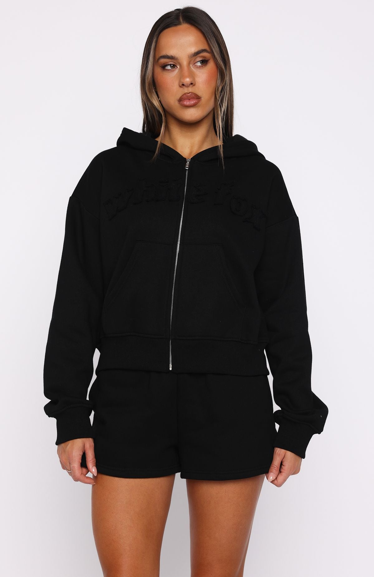 From The Archives Lexi Boxy Zip Front Hoodie Black | White Fox