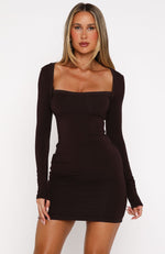 The Futures Clear Long Sleeve Mini Dress Dark Chocolate