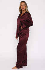 Pillow Talk Long Sleeve Satin Pyjama Set Merlot