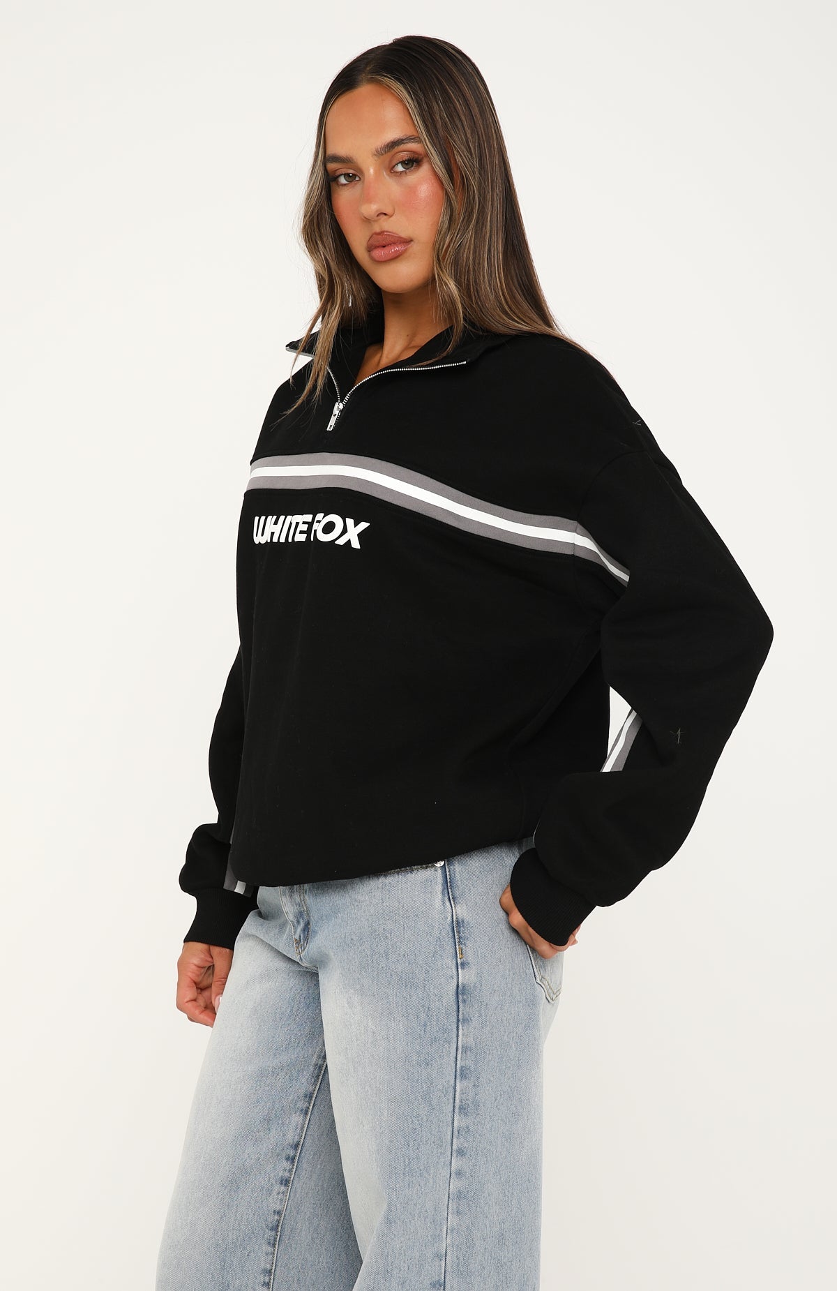 You Already Know Quarter Zip Sweater Black | White Fox Boutique US