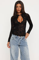 You Know I'm Yours Long Sleeve Lace Top Black