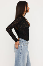 You Know I'm Yours Long Sleeve Lace Top Black | White Fox Boutique US