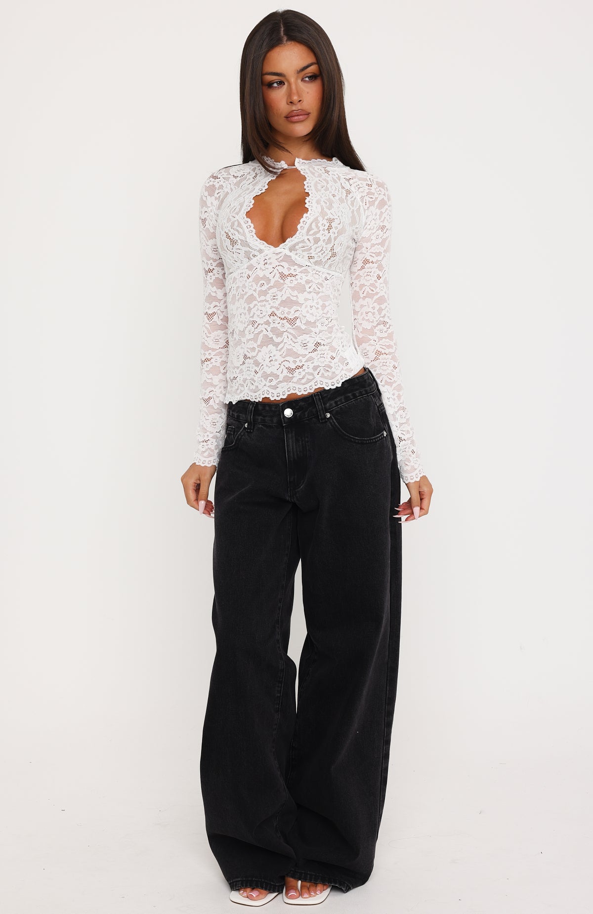 You Know I'm Yours Long Sleeve Lace Top Off White | White Fox