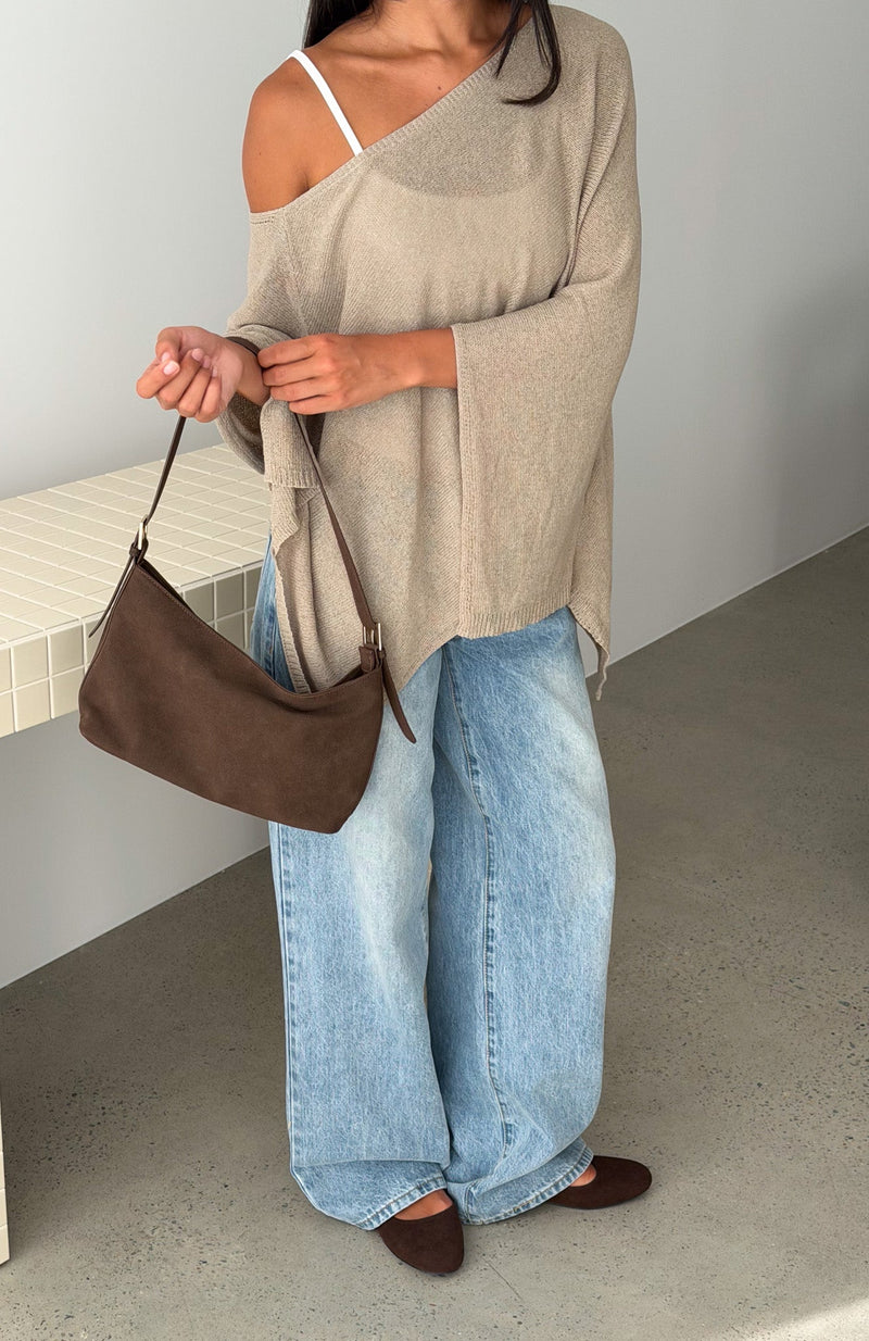 You're A Cutie Knit Poncho Top Taupe