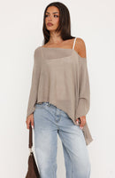 You're A Cutie Knit Poncho Top Taupe