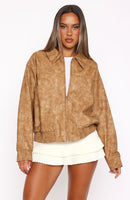 Make Things Right PU Bomber Jacket Tan