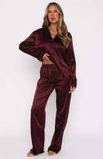 Pillow Talk Long Sleeve Satin Pyjama Set Merlot