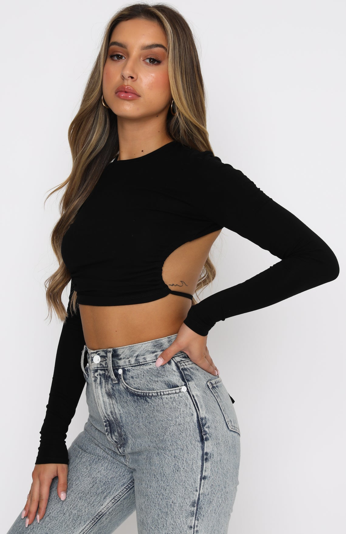 On My Way Long Sleeve Crop Black | White Fox Boutique US