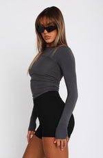 Only For Tonight Long Sleeve Top Charcoal