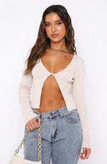 Runway Style Long Sleeve Knit Top Taupe
