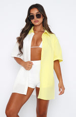 Worth Your Time Button Up Shirt White & Lemon Splice