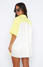 Worth Your Time Button Up Shirt White & Lemon Splice